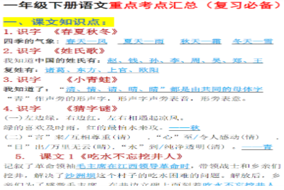 一年级下册语文重点考点汇总（复习必备）.pdf