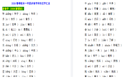 2026春新版一年级语文考试常考多音字和形近字汇总