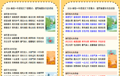 2026春新版一年级语文下册重点：描写春夏秋冬的成语